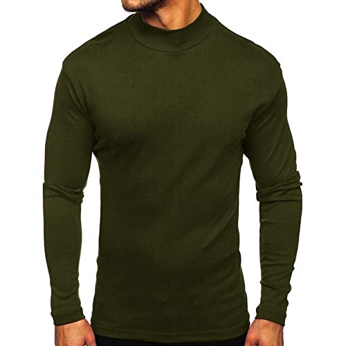 Elainone Herren Langarmshirts Baumwolle Thermo Oberteil Einfarbig Stehkragen Thermounterhemd, Armygrün L von Elainone