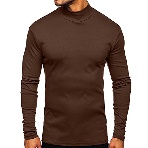 Elainone Herren Langarmshirts Baumwolle Thermo Oberteil Einfarbig Stehkragen Thermounterhemd, Coffee M von Elainone