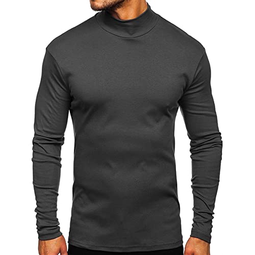 Elainone Herren Langarmshirts Baumwolle Thermo Oberteil Einfarbig Stehkragen Thermounterhemd, Dunelgrau L von Elainone