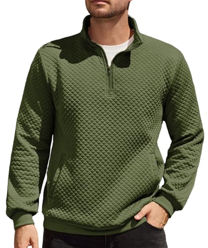 Elainone Herren Pullover mit 1/4 Reißverschluss Stehkragen Winterwarmer Arbeitspullover mit Tasche Regular Fit Armeegrün XXL von Elainone
