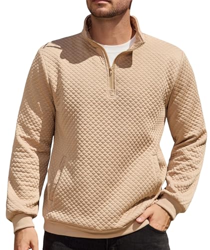 Elainone Herren Pullover mit 1/4 Reißverschluss Stehkragen Winterwarmer Arbeitspullover mit Tasche Regular Fit Khaki XXL von Elainone