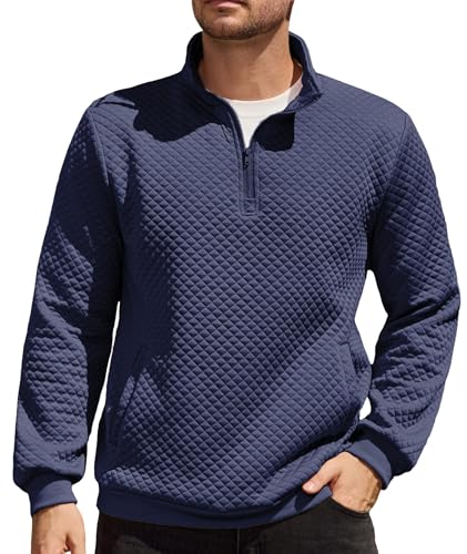 Elainone Herren Pullover mit 1/4 Reißverschluss Stehkragen Winterwarmer Arbeitspullover mit Tasche Regular Fit Marineblau XXL von Elainone
