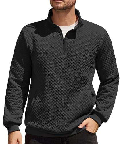 Elainone Herren Pullover mit 1/4 Reißverschluss Stehkragen Winterwarmer Arbeitspullover mit Tasche Regular Fit Schwarz 3XL von Elainone