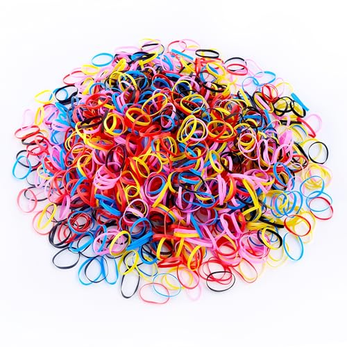 1000 Stück Mini Haargummis aus Gummi, Kleine Einweg Haargummis Damen Mädchen, Elastische Mini Gummibänder für Frisuren, Zöpfe und Hochsteckfrisuren, Bunt von Elalove