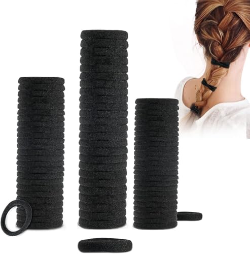 Haargummis für Mädchen, 6 mm, 50 Stück, dick, 4 cm, für Damen und Mädchen, Haargummis für Pferdeschwanz, Schwarz Haargummis für Mädchen, 6 mm, 50 Stück, dick, 4 cm, für Damen und Mädchen, Haargummis für Pferdeschwanz, Schwarz von Elalove