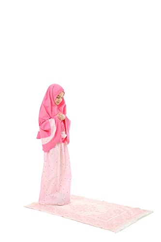 Elanesa Mädchen Gebetskleidung Kinder Islamische Kleidung Kleid Mädchen Zweiteilige Kleider Maxi Skirt, Langer Hijab und Rosenkranz Geschenk (951,10-11, Rosa) von Elanesa