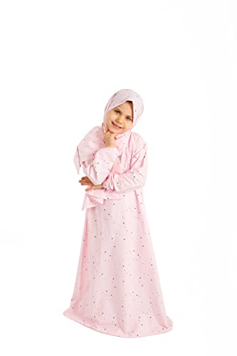 Elanesa Mädchen Gebetskleidung Kinder Islamische Kleidung kleid mädchen Zweiteilige Kleider Maxi-Gebetskleid mit Reißverschluss, hijab und Rosenkranzgeschenk Stern gedruckt (101,10-11, Rosa) von Elanesa