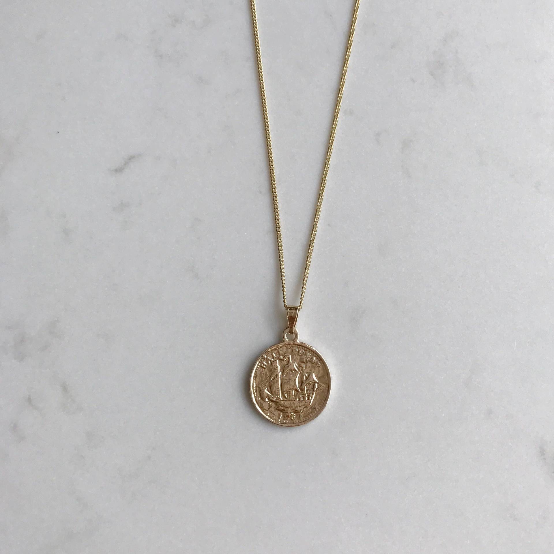 14K Goldmünze Halskette, Alltagskette Medaillon Halskette von Elanistudio