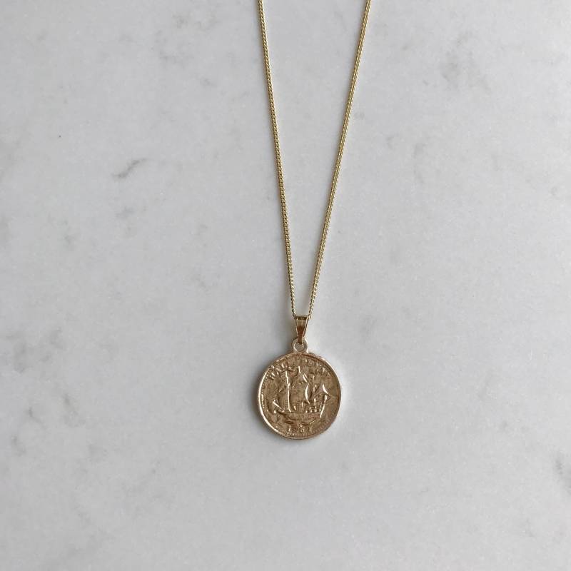 14K Goldmünze Halskette, Alltagskette Medaillon Halskette von Elanistudio