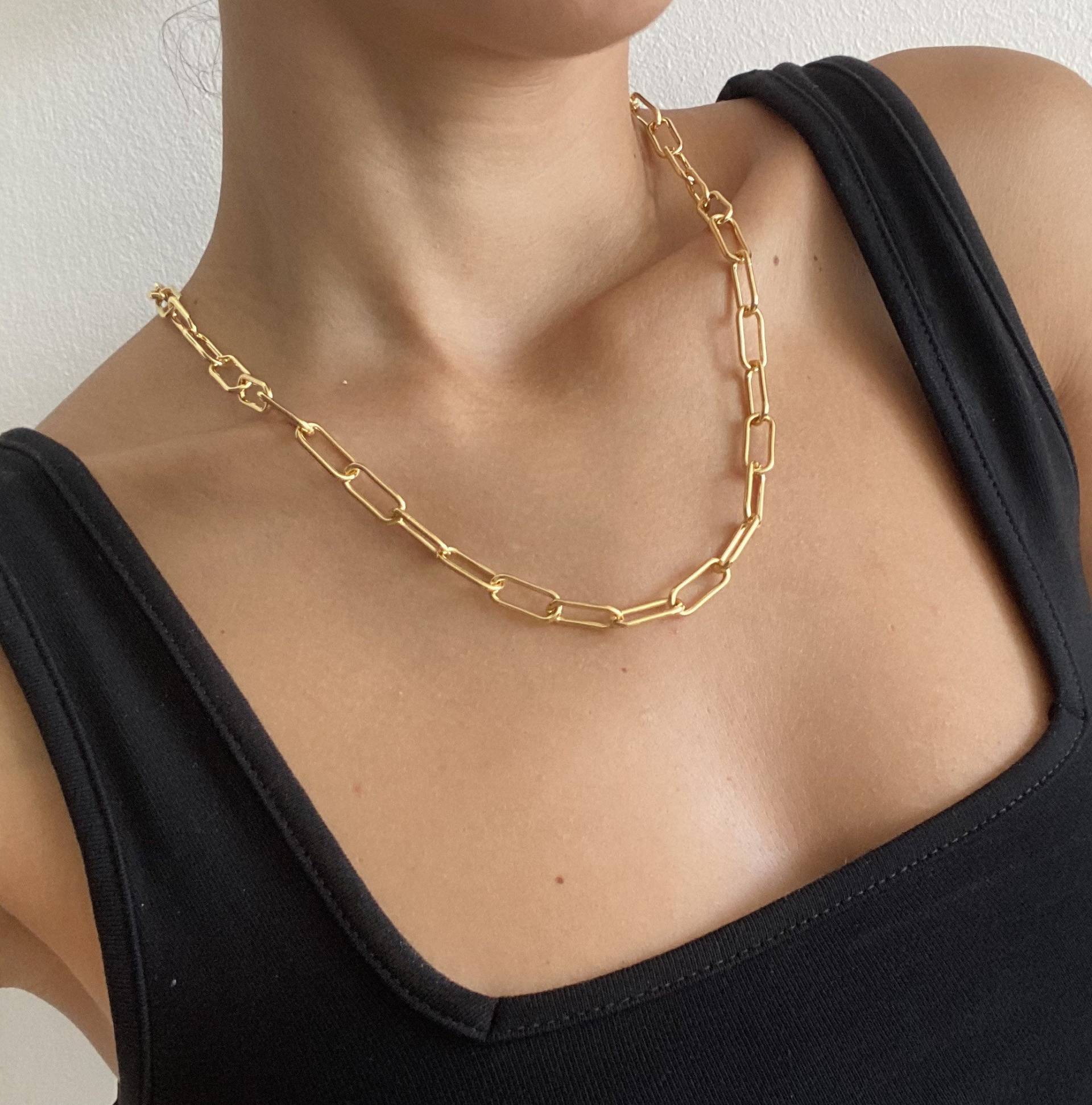 14K Vergoldete Breite Paperclip-Gliederkettenhalskette, Multiway-Halskette von Elanistudio