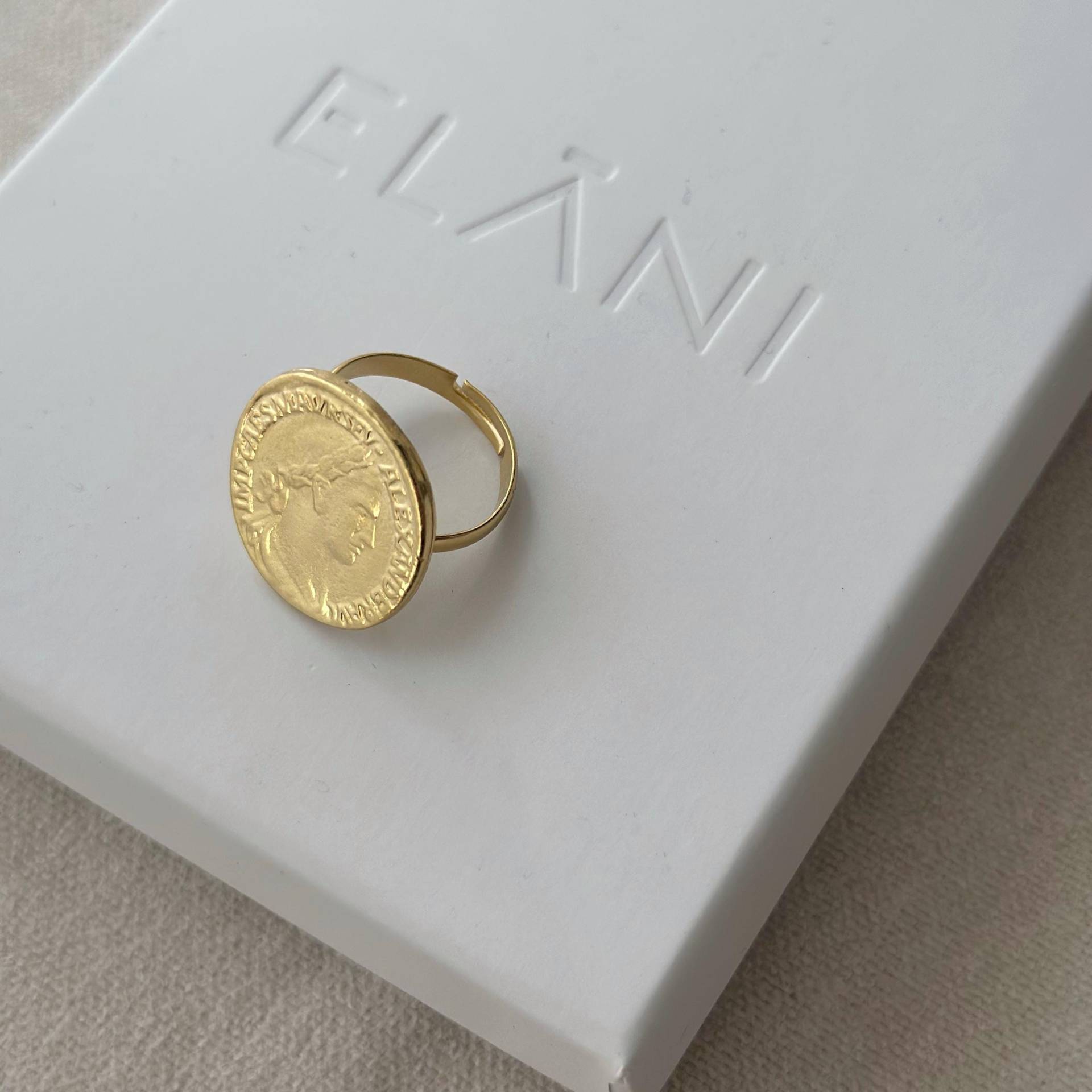 Gold Münzsiegelring - Verstellbarer Viertelring von Elanistudio