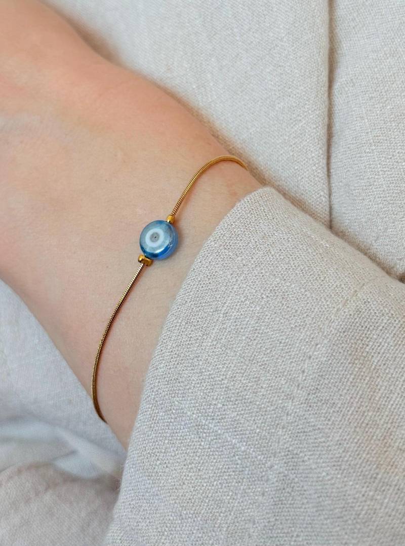 Dainty Evil Eye Bracelet Gold Plated, Waterproof, Adjustable Gemstone Chain von ElanovaJewelry
