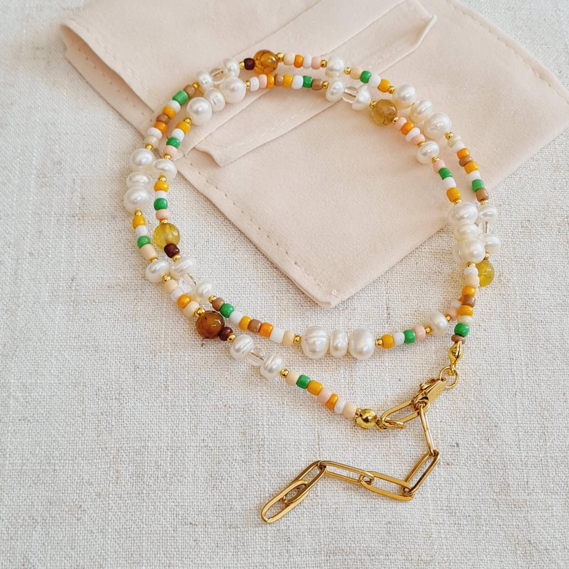 Multicolor Naturalstone Beaded Necklace, Boho Pearl & Agate Jewelry, Handmade Gift For Her von ElanovaJewelry