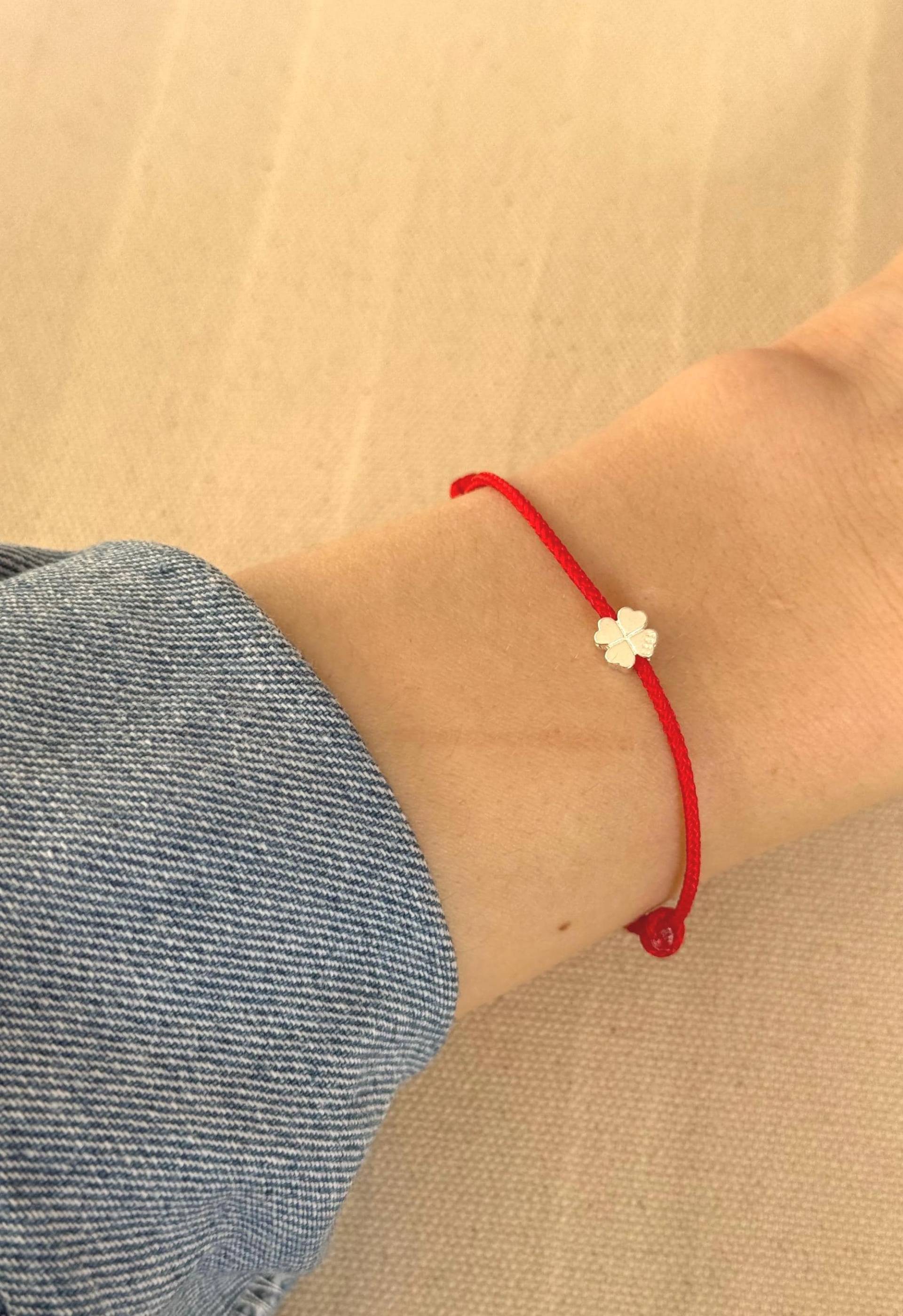 Red String Bracelet, S925 Silver 4-Leaf Clover Red String Bracelet, Adjustable Knot Cord Talisman Talisman Bracelet von ElanovaJewelry