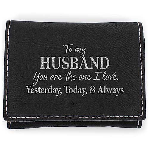 Elanze Designs Husband Love Always Geldbörse aus Kunstleder, 3 x 4 cm, Schwarz / silberfarben, 3 x 4, Schriftzug "Husband Love Always", Schwarz / silberfarben von Elanze Designs