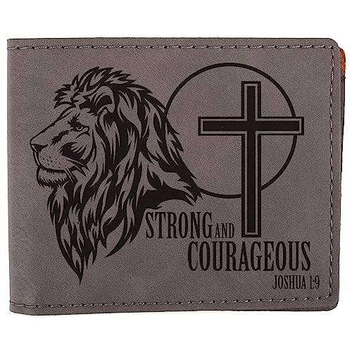 Elanze Designs Strong Courageous Cross Geldbörse aus Kunstleder, 11,4 x 8,9 cm, Grau / Schwarz, 4.5 x 3.5, Starkes mutiges Kreuz Grauer Schwarzer Löwe von Elanze Designs