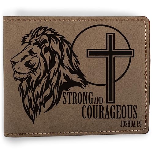 Elanze Designs Strong Courageous Cross Geldbörse aus Kunstleder, 11,4 x 8,9 cm, Soft Tan Black, 4.5 x 3.5, Strong Courageous Cross Soft Tan Black Lion von Elanze Designs