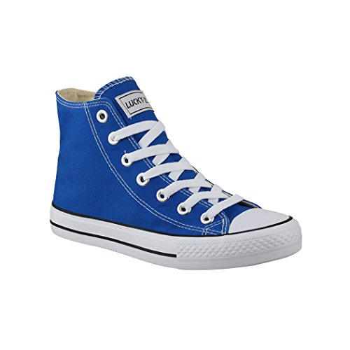 Elara Unisex Kult Sneaker | Bequeme Sportschuhe für Damen und Herren | High Top Textil Schuhe|Chunkyrayan Farbe:-Blue Gr:-36 EU von Elara