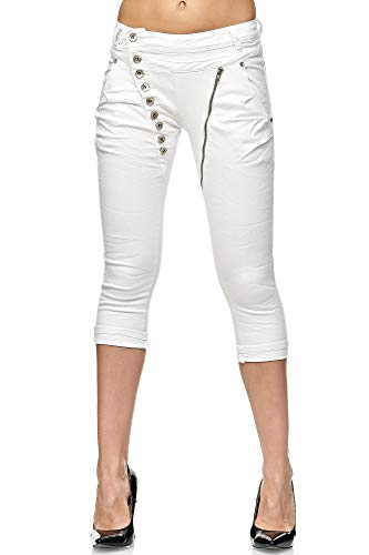 Elara Damen 3/4 Jeans Kurze Capri Slim Fit High Waist Hose Chunkyrayan C936/ Small2K-1 White, Gr.- 36/ Small von Elara