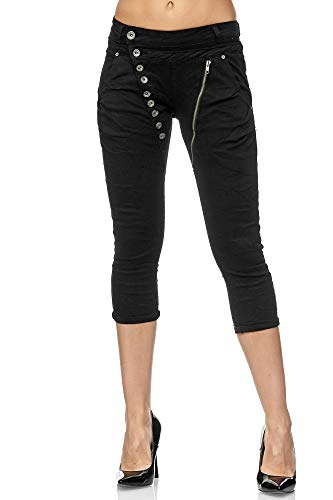 Elara Damen 3/4 Jeans Kurze Capri Slim Fit High Waist Hose Chunkyrayan C936/ Small2K-15 Black, Gr.- 40/ Large von Elara