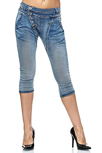 Elara Damen 3/4 Jeans Kurze Capri Slim Fit High Waist Hose Chunkyrayan C936/ Small2K Blue, Gr.- 42/ XL von Elara