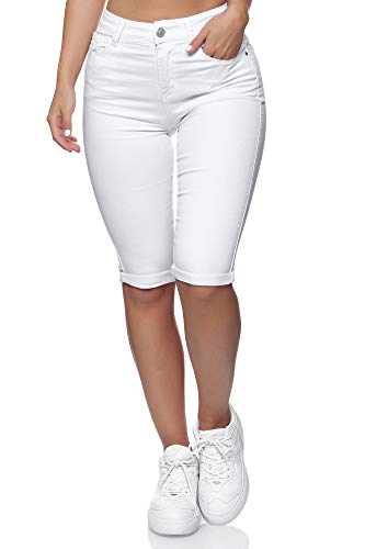 Elara Damen 3/4 Jeans Push Up Capri Chunkyrayan HB2582 White-34 (XS) von Elara