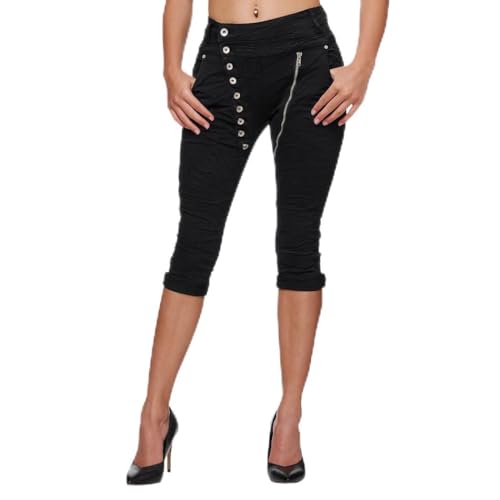Elara Damen 3/4 Jeans Slim High Waist Capri Hose Chunkyrayan CEL05 Schwarz-44 (2XL) von Elara