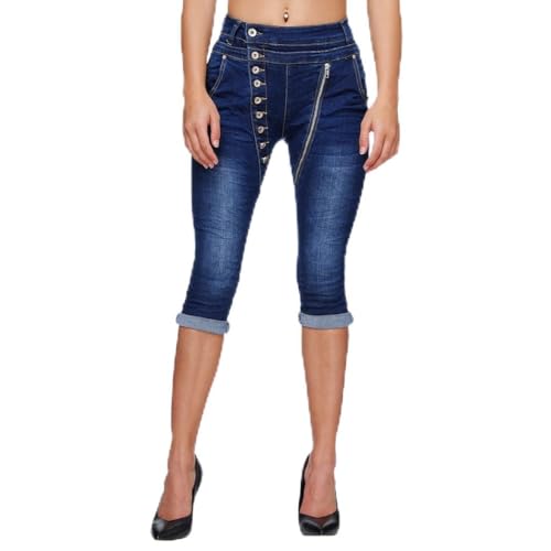 Elara Damen 3/4 Jeans Slim High Waist Capri Hose Chunkyrayan CEL05D1 Dunkelblau-50 (5XL) von Elara