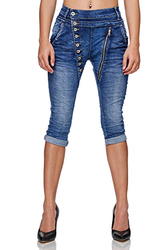 Elara Damen 3/4 Jeans Slim High Waist Capri Hose Chunkyrayan CEL05D2 Hellblau-44 (2XL) von Elara