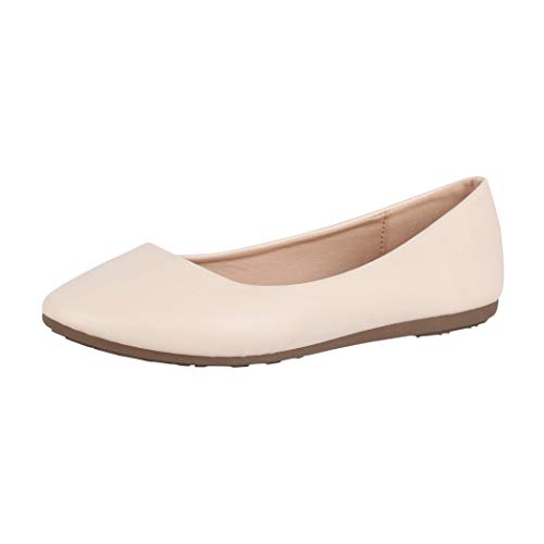 Elara Damen Ballerina Bequeme Slip Ons Flach Chunkyrayan DY-10A Beige-36 von Elara