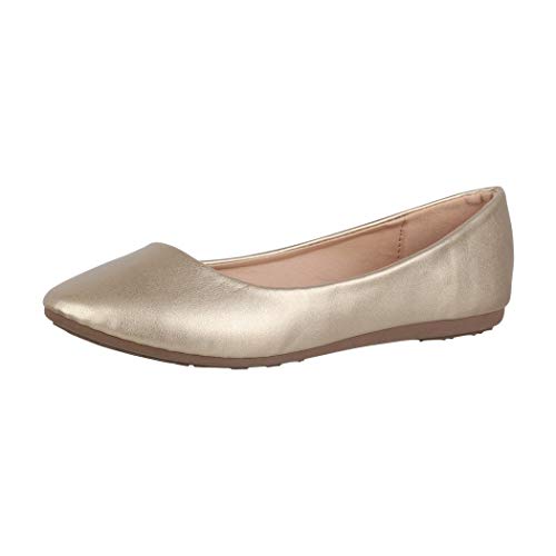 Elara Damen Ballerina Bequeme Slip Ons Flach Chunkyrayan DY-10A Gold-36 von Elara