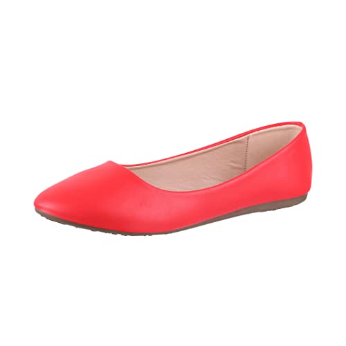 Elara Damen Ballerina Bequeme Slip Ons Flach Chunkyrayan DY-10A Red-38 von Elara