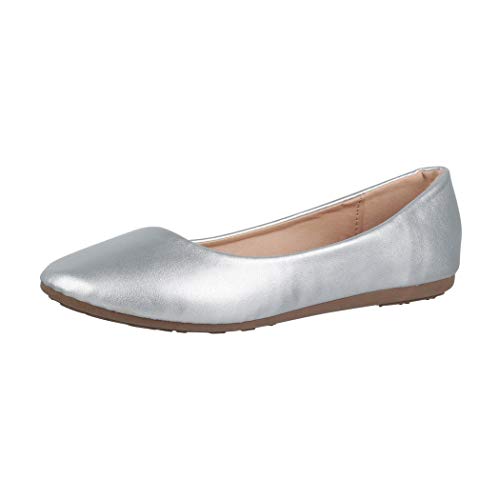 Elara Damen Ballerina Bequeme Slip Ons Flach Chunkyrayan DY-10A Silver-36 von Elara