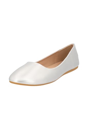 Elara Damen Ballerina Bequeme Slip Ons Flach Chunkyrayan DY-10A Silver-41 von Elara