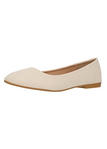Elara Damen Ballerina Bequeme Slip Ons Flach Chunkyrayan Neu B3039H-BL Beige 37 von Elara