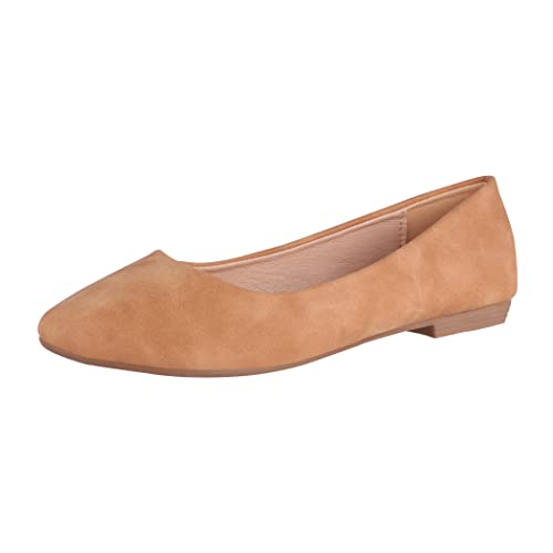 Elara Damen Ballerina Bequeme Slip Ons Flach Chunkyrayan Neu B3039H-BL Camel 36 von Elara