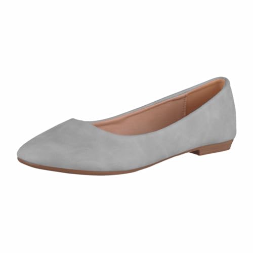 Elara Damen Ballerina Bequeme Slip Ons Flach Chunkyrayan Neu B3039H-BL Grey 36 von Elara