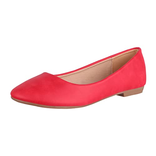 Elara Damen Ballerina Bequeme Slip Ons Flach Chunkyrayan Neu B3039H-BL Red 39 von Elara