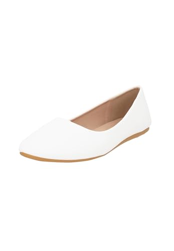 Elara Damen Ballerina Bequeme Slip Ons Flach Chunkyrayan Neu DY 10A White 40 von Elara