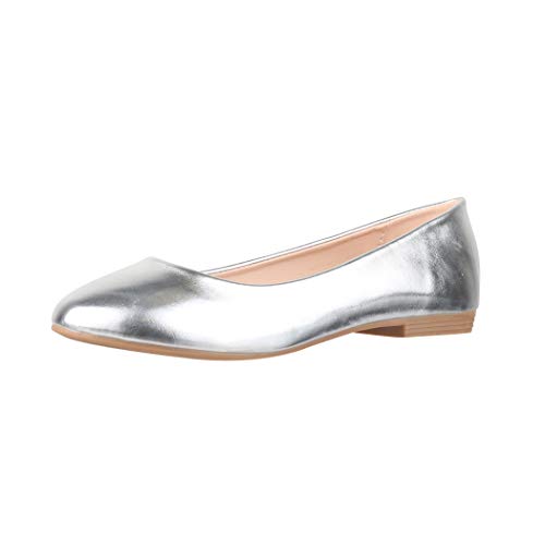 Elara Damen Ballerina Bequeme Slip Ons Flach Chunkyrayan P B3039 Silber 36 von Elara