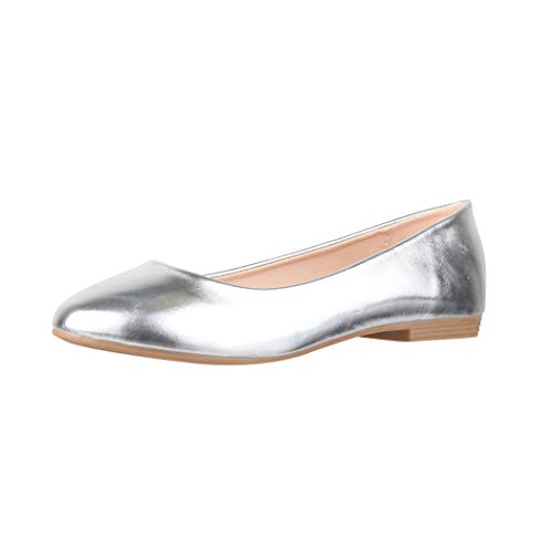 Elara Damen Ballerina Bequeme Slip Ons Flach Chunkyrayan P P Silver 3039 41 von Elara