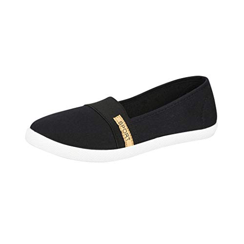 Elara Damen Ballerina Flache Bequeme Slipper Chunkyrayan BD1412-BL Schwarz-37 von Elara