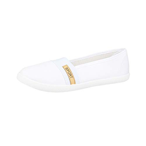 Elara Damen Ballerina Flache Bequeme Slipper Chunkyrayan BD1412-BL Weiss-36 von Elara