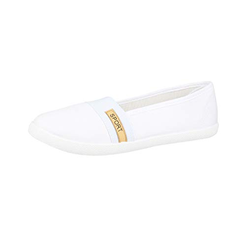 Elara Damen Ballerina Flache Bequeme Slipper Chunkyrayan BD1412-BL Weiss-37 von Elara