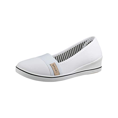 Elara Damen Ballerina Pumps mit Keilabsatz Chunkyrayan 483 White-40 von Elara