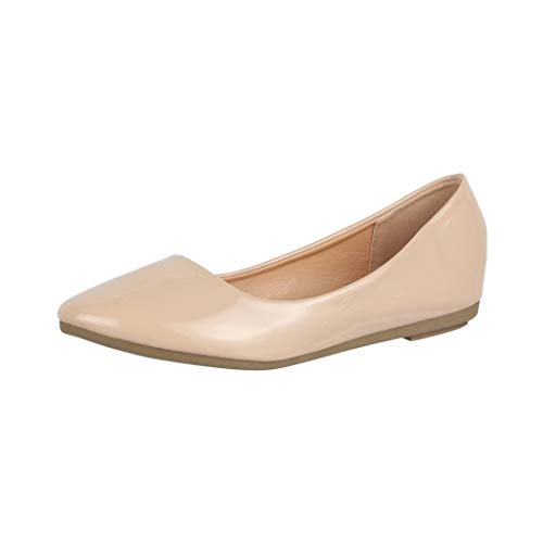 Elara Damen Ballerinas Bequem Lederoptik Lack Flach Chunkyrayan DY-11 Beige-37 von Elara