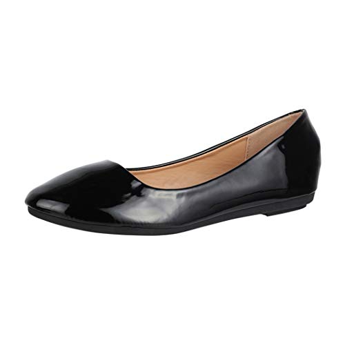 Elara Damen Ballerinas Bequem Lederoptik Lack Flach Chunkyrayan A DY-11 Black-40 von Elara