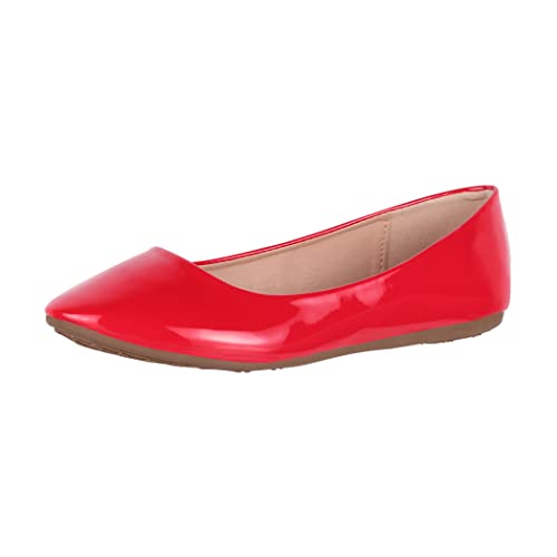 Elara Damen Ballerinas Bequem Lederoptik Lack Flach Chunkyrayan DY-11 Red-40 von Elara