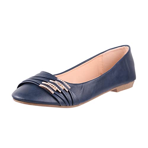 Elara Damen Ballerinas Bequem Lederoptik Strass Flach Chunkyrayan B069-BL-Navy-37 von Elara