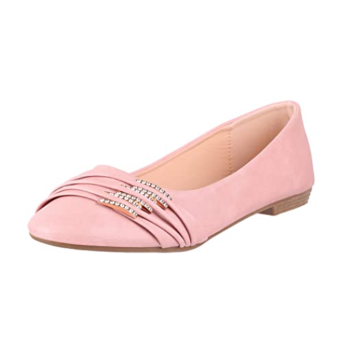 Elara Damen Ballerinas Bequem Lederoptik Strass Flach Chunkyrayan B069-BL-Pink-38 von Elara